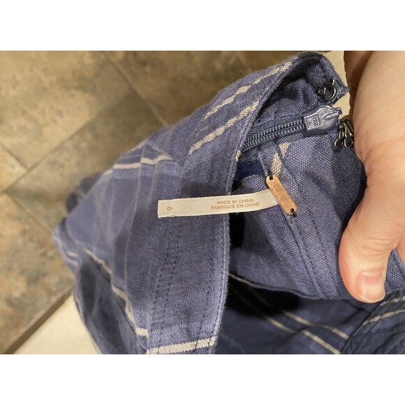 Free People Jumpsuit Jumper Womens 6 Linen Blue Striped Open Back Moonlight Mile - Picture 9 of 11